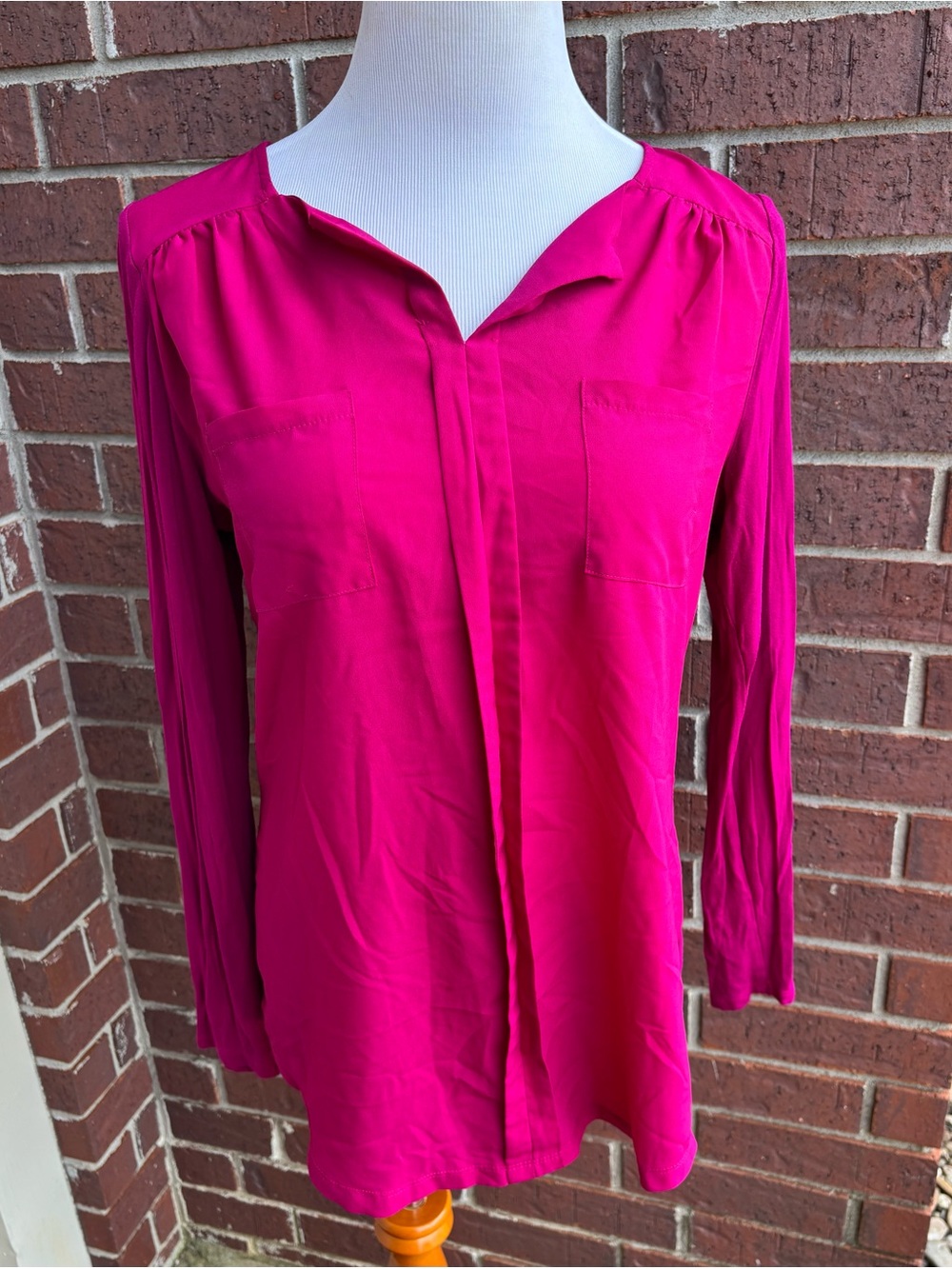 Worthington Bright Fuchsia Long-Sleeve V-Neck Tunic